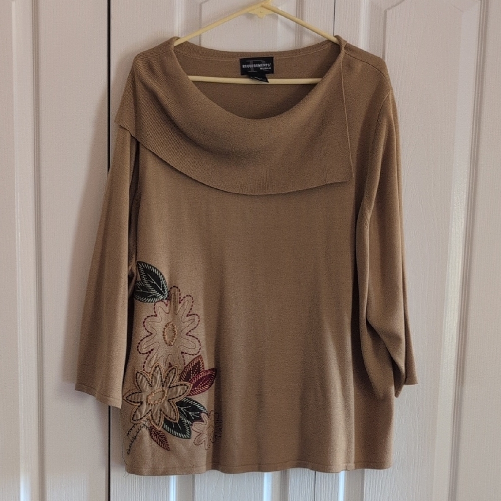 Requirements Woman Brown Floral Cowl Neck Sweater